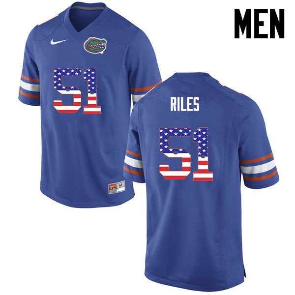 Florida Gators Men #51 Antonio Riles College Football Jersey USA Flag Fashion Blue